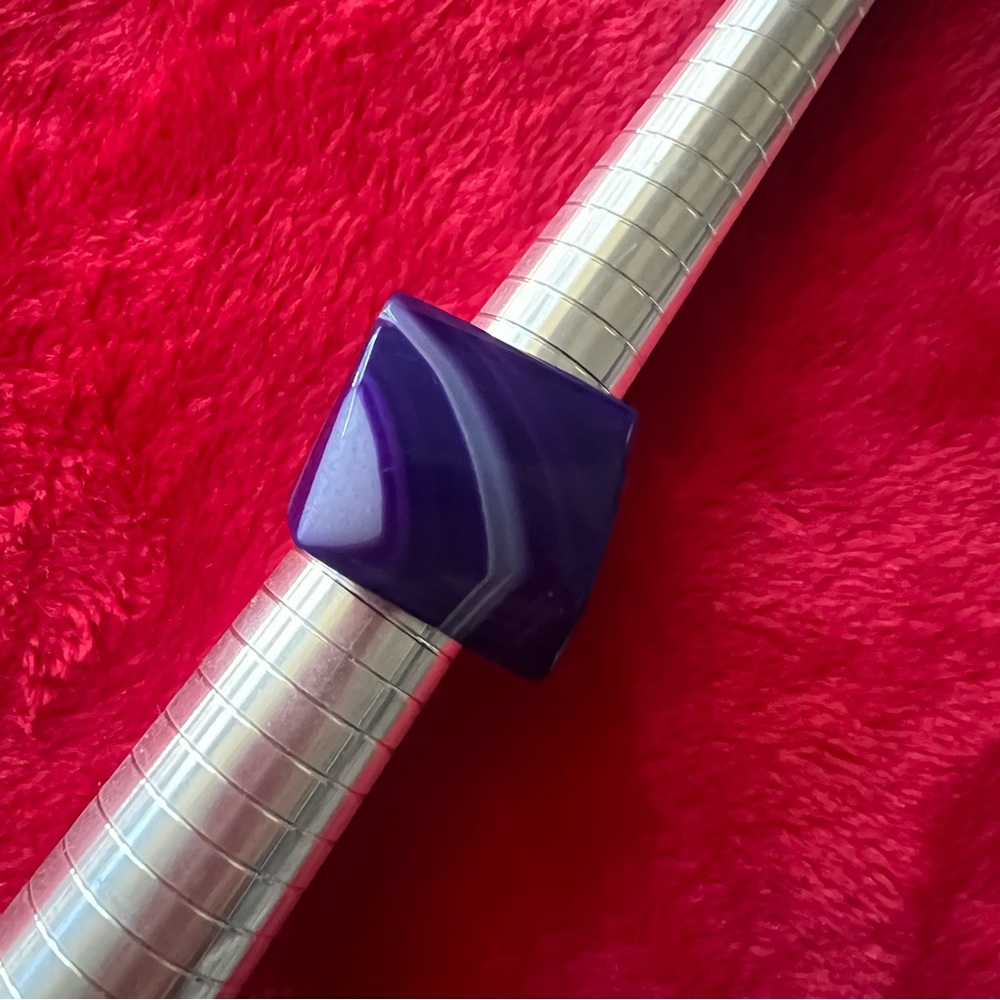 Polished Agate Striped Purple Ring Square